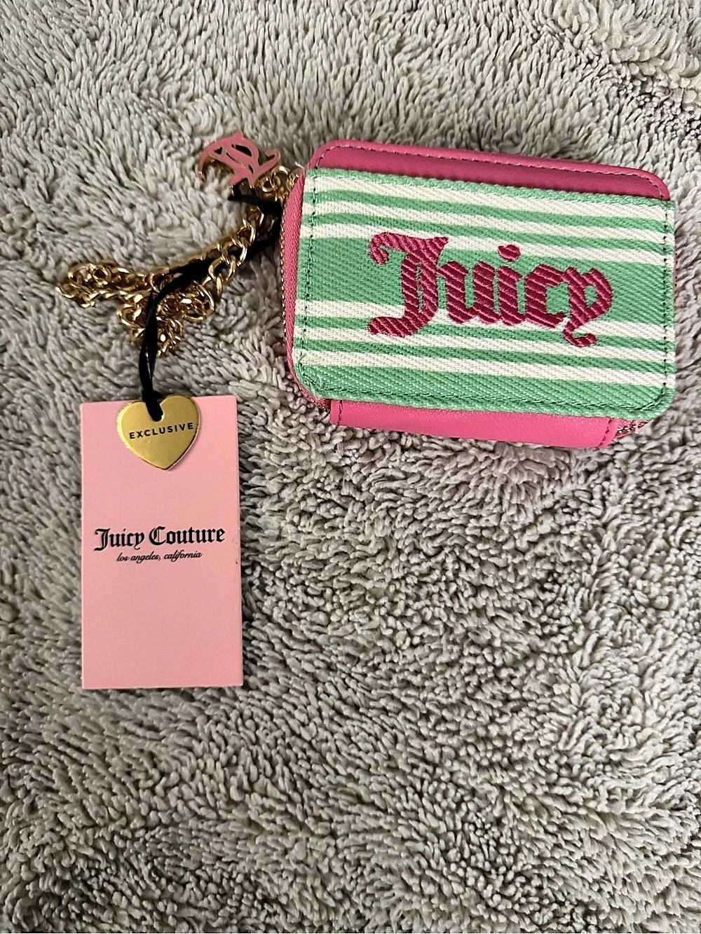 Juicy Couture Juicy Paradise Square Zip CC ZA Wristlet Striped Wristlet in Green